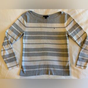 Tommy Hilfiger Gray and White Striped Crewneck Sweater